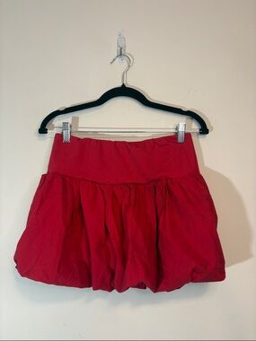 Cherry Red Mini Bubble Skirt Thick Stretch Waist Band Y2K Cotton Girly Coachella